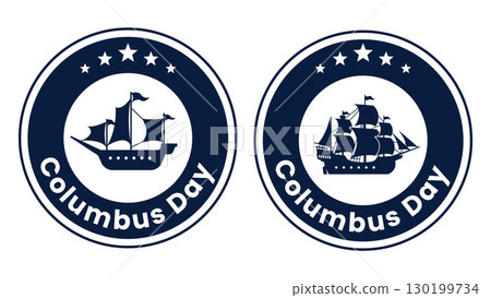 Columbus Day sailing ship emblem set. Historical ship vector illustration. 130199734