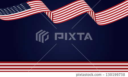 Columbus Day background banner with wavy USA flag on blue background. 130199738