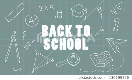 Back to school banner with hand-drawn doodles on a cutting mat background. Back to school banner with hand-drawn doodles on a cutting mat background. 130199836