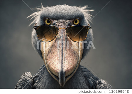 A stylish shoebill wearing retro sunglasses 130199948