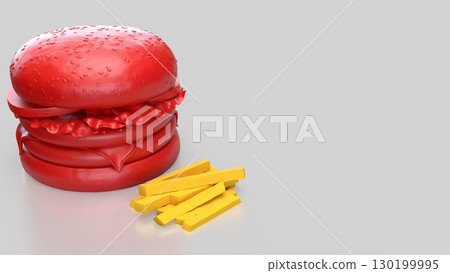The Red Hamberger on white background  for food or health concept 3d Rendering. 130199995