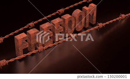 The Freedom and barbed wire rusty on Black background 3d Rendering. 130200001