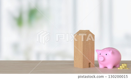 The Piggy Bank and House for saving or earn concept 3d Rendering. 130200015