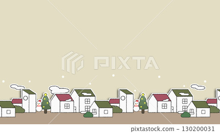 Winter cityscape illustration: horizontal row version Winter cityscape illustration: horizontal row version 130200031