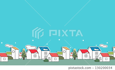 Winter cityscape illustration: horizontal row version 130200034
