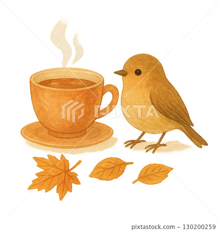秋天的小鳥和咖啡杯插圖(透明PNG) 秋天的小鳥和咖啡杯插圖(透明PNG) 130200259