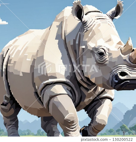 線條郵票風格的白犀牛可愛像素藝術 線條郵票風格的白犀牛可愛像素藝術 130200522
