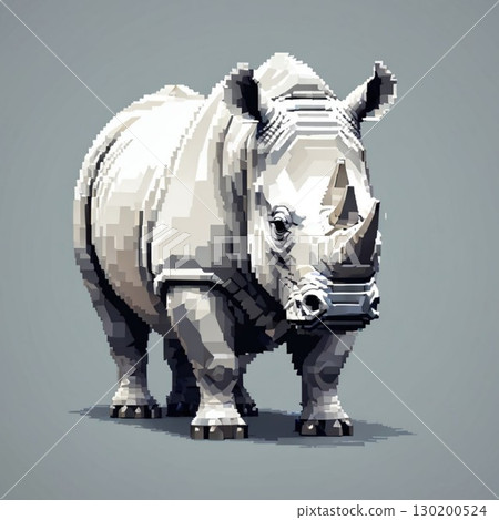 線條郵票風格的白犀牛可愛像素藝術 線條郵票風格的白犀牛可愛像素藝術 130200524
