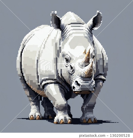 線條郵票風格的白犀牛可愛像素藝術 線條郵票風格的白犀牛可愛像素藝術 130200528