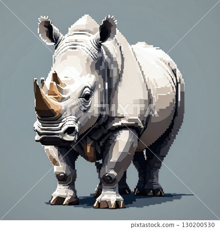 線條郵票風格的白犀牛可愛像素藝術 130200530