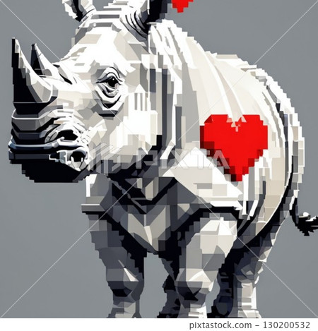 線條郵票風格的白犀牛可愛像素藝術 130200532