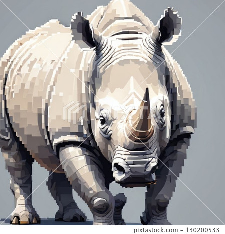 線條郵票風格的白犀牛可愛像素藝術 線條郵票風格的白犀牛可愛像素藝術 130200533