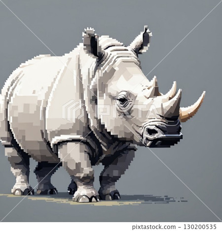 線條郵票風格的白犀牛可愛像素藝術 130200535