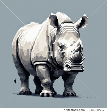 線條郵票風格的白犀牛可愛像素藝術 130200537