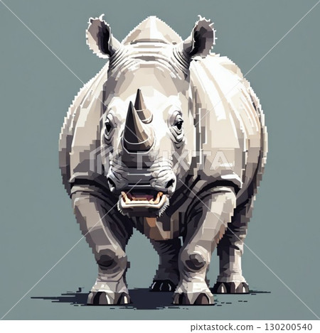 線條郵票風格的白犀牛可愛像素藝術 線條郵票風格的白犀牛可愛像素藝術 130200540