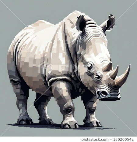 Cute pixel art of a white rhinoceros in line stamp style 130200542
