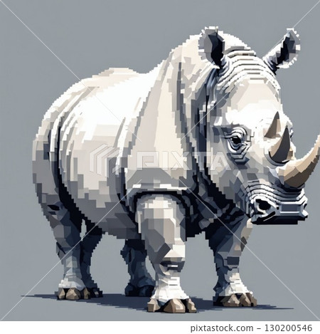 線條郵票風格的白犀牛可愛像素藝術 130200546