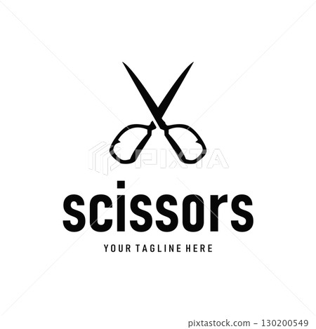 barber tool scissors logo design, with a simple concept of a black scissors silhouette as a symbol or brand for business products and also a poster template barber tool scissors logo design, with a simple concept of a black scissors silhouette as a symbol or brand for business products and also a poster template 130200549