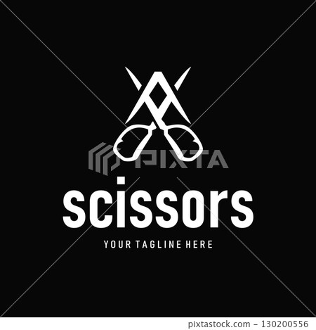 barber tool scissors logo design, with a simple concept of a black scissors silhouette as a symbol or brand for business products and also a poster template barber tool scissors logo design, with a simple concept of a black scissors silhouette as a symbol or brand for business products and also a poster template 130200556