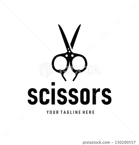 barber tool scissors logo design, with a simple concept of a black scissors silhouette as a symbol or brand for business products and also a poster template barber tool scissors logo design, with a simple concept of a black scissors silhouette as a symbol or brand for business products and also a poster template 130200557