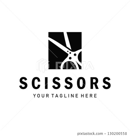 barber tool scissors logo design, with a simple concept of a black scissors silhouette as a symbol or brand for business products and also a poster template barber tool scissors logo design, with a simple concept of a black scissors silhouette as a symbol or brand for business products and also a poster template 130200558