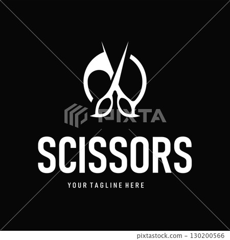 barber tool scissors logo design, with a simple concept of a black scissors silhouette as a symbol or brand for business products and also a poster template barber tool scissors logo design, with a simple concept of a black scissors silhouette as a symbol or brand for business products and also a poster template 130200566