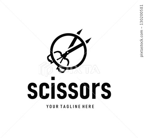 barber tool scissors logo design, with a simple concept of a black scissors silhouette as a symbol or brand for business products and also a poster template barber tool scissors logo design, with a simple concept of a black scissors silhouette as a symbol or brand for business products and also a poster template 130200581