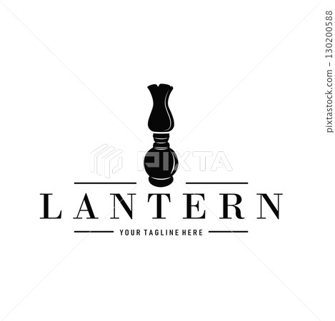 Lantern logo design vintage retro old lamp with a cool modern black silhouette concept, template illustration symbol 130200588