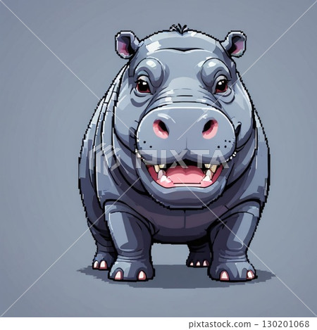 Cute pixel art hippopotamus line stamp style 130201068