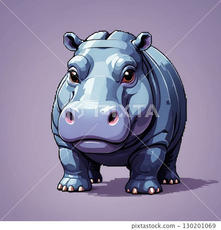 Cute pixel art hippopotamus line stamp style 130201069