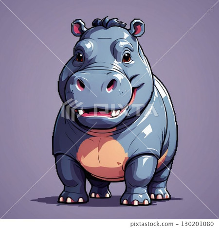 Cute pixel art hippopotamus line stamp style 130201080