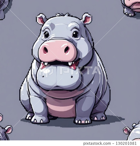 Cute pixel art hippopotamus line stamp style 130201081