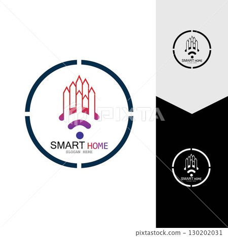 Wifi House Vector Logo.Smart City Tech Icon Vector. City Net Logo Concept Vector 130202031