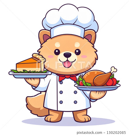 Cute dog mascot illustration 3 with roast chicken / flyer and poster material Cute dog mascot illustration 3 with roast chicken / flyer and poster material 130202085