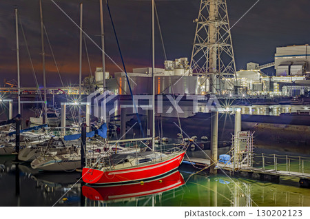 Night sky yacht harbor and thermal power plant 130202123