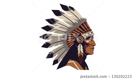 Native American Chief Wearing Traditional Feather Headdress Vector Illustration Design 130202223