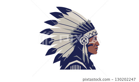 Native American Chief Wearing Traditional Feather Headdress Vector Illustration Profile View Native American Chief Wearing Traditional Feather Headdress Vector Illustration Profile View 130202247