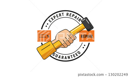 Hand Holding Hammer Expert Repair Guaranteed Badge Icon Vector Illustration Hand Holding Hammer Expert Repair Guaranteed Badge Icon Vector Illustration 130202249