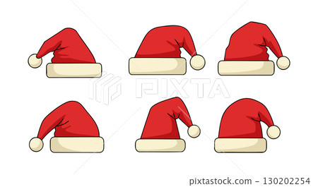 Santa hats red and white Christmas holiday accessory vector set collection Santa hats red and white Christmas holiday accessory vector set collection 130202254
