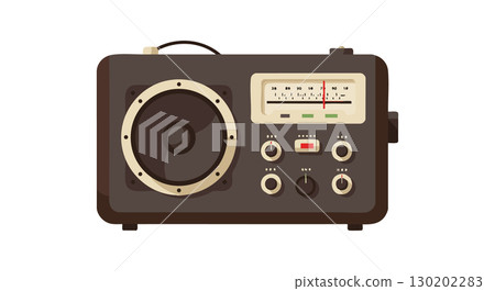 Vintage radio receiver with speaker and tuning knobs retro style vector illustration 130202283