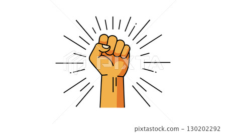 Raised fist power symbol illustration with radiant lines vector graphic Raised fist power symbol illustration with radiant lines vector graphic 130202292