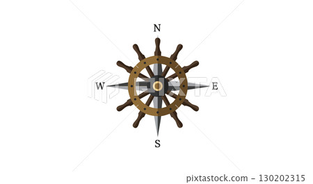 Nautical ship wheel with compass directions vector illustration for navigation and travel design 130202315