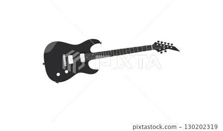 Electric guitar detailed black silhouette musical instrument vector illustration 130202319