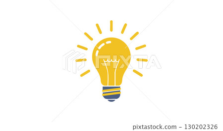 Lightbulb icon with glowing yellow filament and blue base vector illustration 130202326