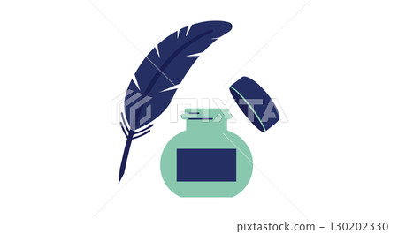 Quill pen with ink bottle vintage writing instrument vector illustration 130202330