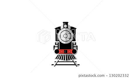 Vintage steam locomotive train front view black and red vector illustration Vintage steam locomotive train front view black and red vector illustration 130202332