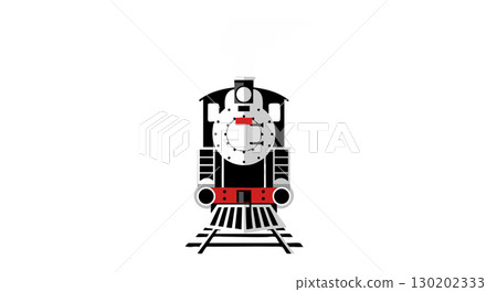 Vintage steam locomotive front view with black and red colors vector illustration 130202333