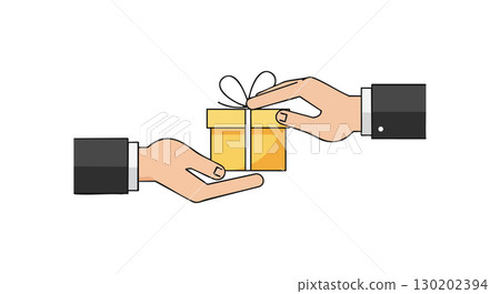 Hand Giving Gift Box Present Illustration Vector for Celebration and Appreciation 130202394