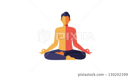 Man Meditating in Lotus Pose with Half Body Color Split Illustration Vector Man Meditating in Lotus Pose with Half Body Color Split Illustration Vector 130202399