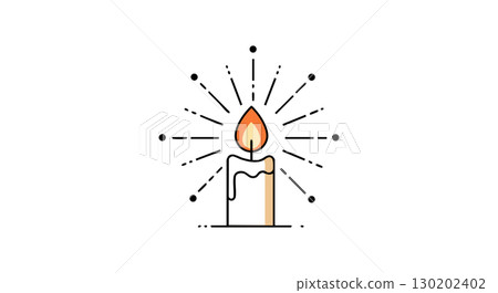 Candle with glowing flame and light rays vector illustration in simple style Candle with glowing flame and light rays vector illustration in simple style 130202402
